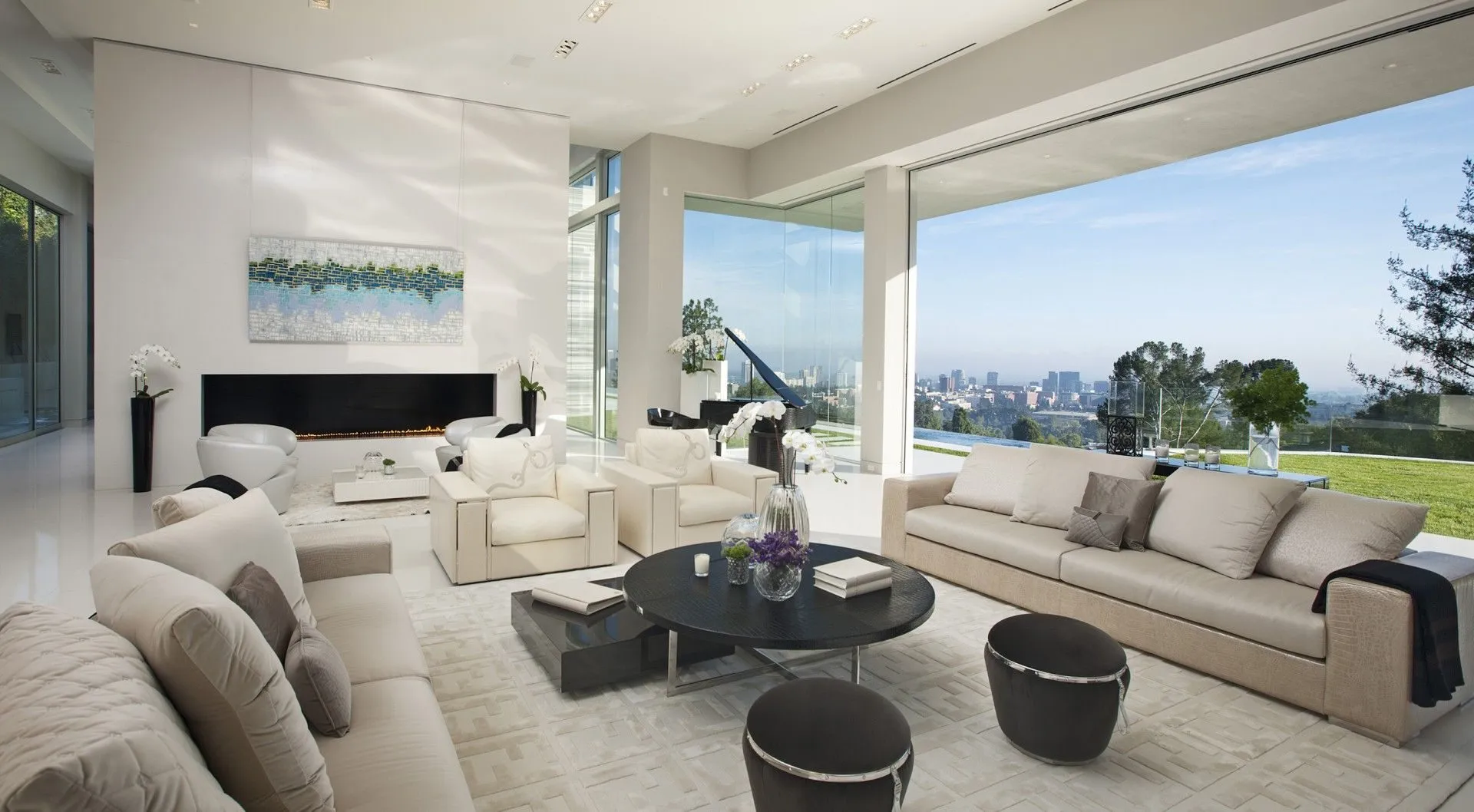 Open living room and terrace with city view